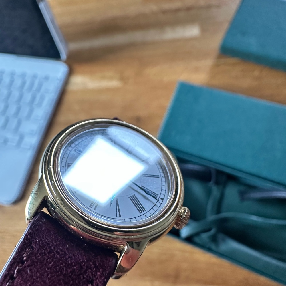 Classic Women's Gold Case Watch with Burgundy Suede Strap - Picture 3 of 5